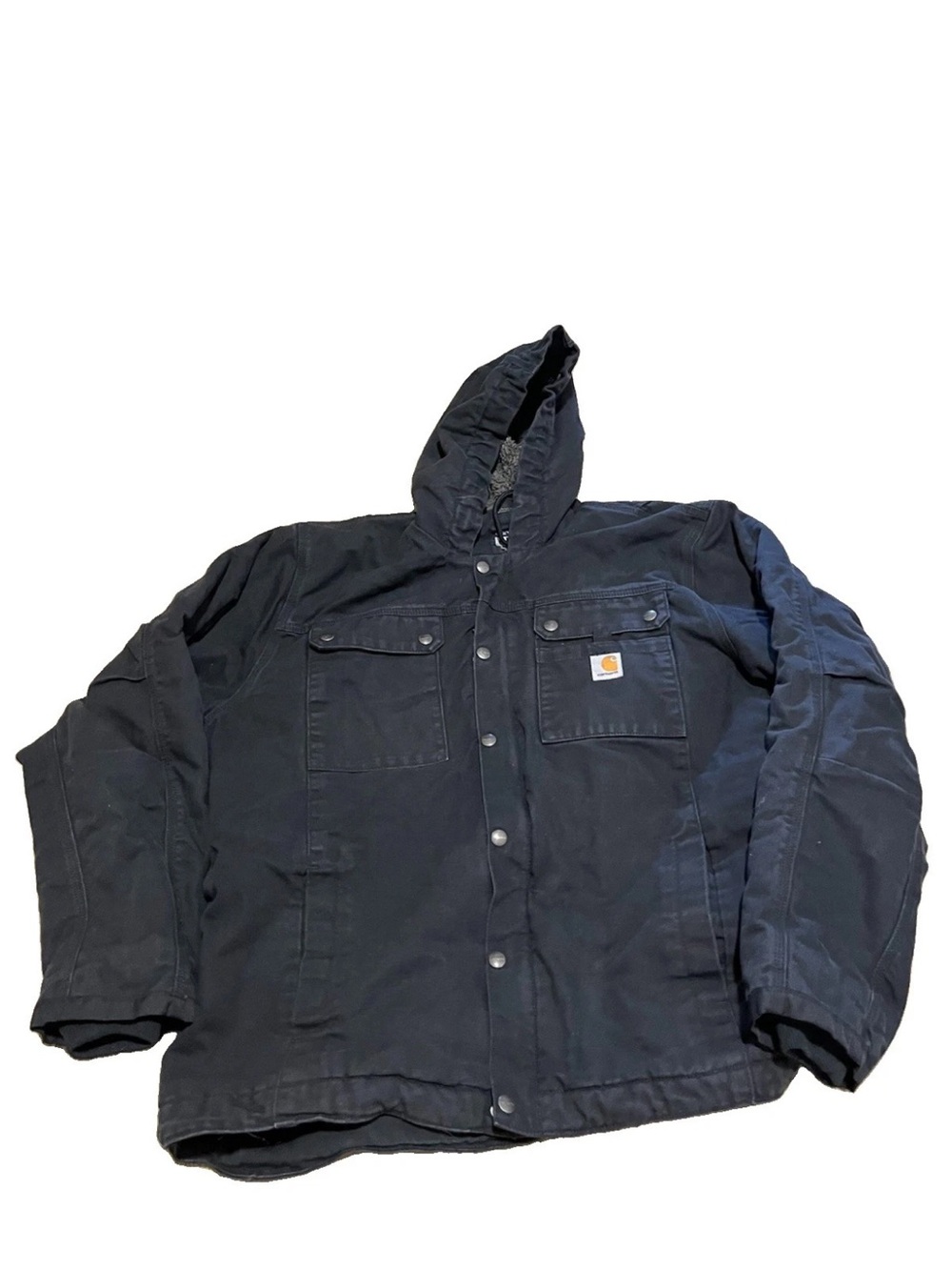 Carhartt Bartlett Washed Duck Jacket Men's XL Black Hooded Sherpa Lined Utility